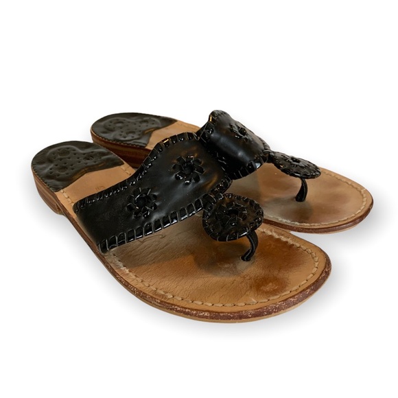 Jack Rogers Shoes - Jack Rogers Thong Flat Sandal in Black Patent Leather